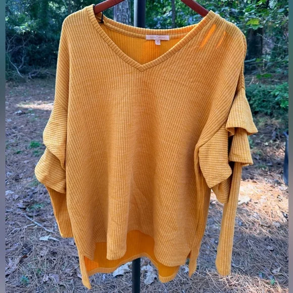 Mustard Yellow V-Neck Sweater - Picture 1 of 3